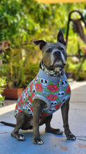 Load image into Gallery viewer, Dog Collar/ Black Skulls Dog Collar/ Flowers and Skulls Dog Collar/ Gothic Dog Collar/ Halloween Dog Collar/ Fabric Dog Collar