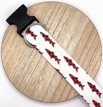 Load image into Gallery viewer, Dog Collar/ Buffalo Plaid Shark Dog Collar/ White and Red Shark Dog Collar/ Ocean Dog Collar/ Fabric Dog Collar