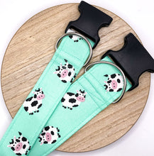 Load image into Gallery viewer, Dog Collar/ Chunky Cow Dog Collar/ Cute Cow Print Dog Collar/ Mint Cow Dog Collar/ Fabric Dog Collar