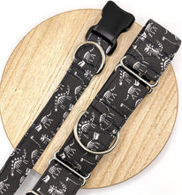 Load image into Gallery viewer, Dog Collar/ Skeleton Dinosaurs Dog Collar/ Black Dog Collar/ Dino Skeleton Dog Collar/ Funny Dog Collar/ Fabric Dog Collar