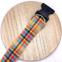 Load image into Gallery viewer, Orange and Blue Fall Plaid Dog Collar