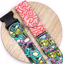 Load image into Gallery viewer, Dog Collar/ Brain and Zombie Martingale Dog Collar/ Zombie Martingale Dog Collar/ Brains Dog Collar/ Fabric Dog Collar