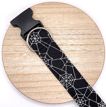 Load image into Gallery viewer, Dog Collar/ Glow in the Dark Webs Dog Collar/ Spider Webs Dog Collar/ Halloween Dog Collar/ Spooky Dog Collar/ Fabric Dog Collar/ Fall Dog Collar