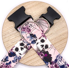 Load image into Gallery viewer, Dog Collar/ Pink Skulls and Flowers Dog Collar/ Flowers and Skulls Dog Collar/ Gothic Dog Collar/ Halloween Dog Collar/ Fabric Dog Collar