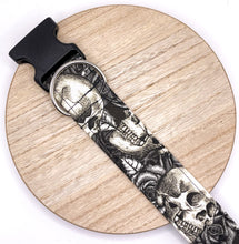 Load image into Gallery viewer, Dog Collar/ Black Skulls Dog Collar/ Flowers and Skulls Dog Collar/ Gothic Dog Collar/ Halloween Dog Collar/ Fabric Dog Collar