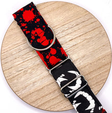 Load image into Gallery viewer, Dog Collar/ Blood and Fangs Martingale Dog Collar/ Glow in the Dark Martingale Dog Collar/ Scary Dog Collar/ Fabric Dog Collar