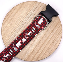 Load image into Gallery viewer, Dog Collar/ Plaid Animals Dog Collar/ Woodland Animals Dog Collar/ Winter Animals Dog Collar/ Buffalo Plaid Dog Collar / Fabric Dog Collar