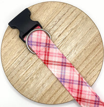 Load image into Gallery viewer, Dog Collar/ Valentines Day Plaid Dog Collar/ Pink Glitter Plaid Dog Collar/ Girlie Dog Collar/ Fabric Dog Collar