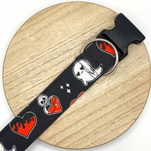 Load image into Gallery viewer, Dog Collar/ Gothic Valentine Dog Collar/ Anti-Valentines Day Dog Collar/ Spooky Valentine Dog Collar/ Fabric Dog Collar