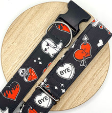 Load image into Gallery viewer, Dog Collar/ Gothic Valentine Dog Collar/ Anti-Valentines Day Dog Collar/ Spooky Valentine Dog Collar/ Fabric Dog Collar