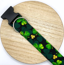 Load image into Gallery viewer, Dog Collar/ Shamrock Dog Collar/ St. Patricks Day Dog Collar/ Metallic Shamrock Dog Collar/ Clover Dog Collar/ Fabric Dog Collar
