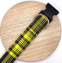 Load image into Gallery viewer, Dog Collar/ Yellow and Black Plaid Dog Collar/ Caution Plaid Dog Collar/ 90&#39;s Plaid Dog Collar/  Bright Dog Collar/ Fabric Dog Collar
