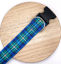Load image into Gallery viewer, Dog Collar/ Bright Blue Plaid Dog Collar/ Green Blue Plaid Dog Collar/ Teal Plaid Dog Collar/ Boy Plaid Dog Collar/ Fabric Dog Collar
