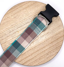 Load image into Gallery viewer, Dog Collar/ Blue and Green Plaid Dog Collar/ Neutral Plaid Dog Collar/ Teal Plaid Dog Collar/  Checkered Dog Collar/ Fabric Dog Collar
