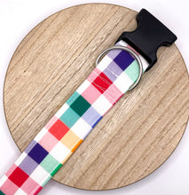 Load image into Gallery viewer, Dog Collar/ Multicolor Plaid Dog Collar/ Rainbow Plaid Dog Collar/ Springy Plaid Dog Collar/  Checkered Dog Collar/ Fabric Dog Collar