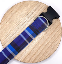 Load image into Gallery viewer, Dog Collar/ Blue Plaid Dog Collar/ Navy Plaid Dog Collar/ Jean Plaid Dog Collar/ Boy Plaid Dog Collar/ Fabric Dog Collar