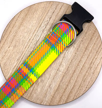 Load image into Gallery viewer, Dog Collar/ Bright Plaid Dog Collar/ Yellow and Pink Plaid Dog Collar/ Springy Plaid Dog Collar/  Bright Dog Collar/ Fabric Dog Collar
