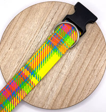 Load image into Gallery viewer, Dog Collar/ Bright Plaid Dog Collar/ Yellow and Pink Plaid Dog Collar/ Springy Plaid Dog Collar/  Bright Dog Collar/ Fabric Dog Collar