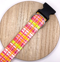 Load image into Gallery viewer, Dog Collar/ Neon Plaid Dog Collar/ Pink And Green Plaid Dog Collar/ Tweed Plaid Dog Collar/ Bright Plaid Dog Collar/ Fabric Dog Collar
