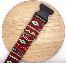 Load image into Gallery viewer, Maroon and Teal Aztec Dog Collar