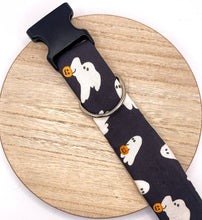 Load image into Gallery viewer, Dog Collar/ Trick or Treat Ghosts Dog Collar/ Cute Ghosts Dog Collar/ Halloween Dog Collar/ Spooky Dog Collar/ Fabric Dog Collar