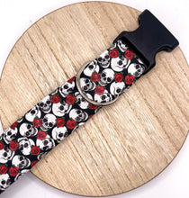 Load image into Gallery viewer, Dog Collar/ Mini Skulls and Roses Dog Collar/ Scary Faces Dog Collar/ Halloween Dog Collar/ Spooky Dog Collar/ Fabric Dog Collar/ Skulls Dog Collar