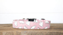 Load image into Gallery viewer, Dog Collar/ Pink Glow Ghosts Dog Collar/ Ghost Dog Collar/ Glow in the Dark Dog Collar/ Halloween Dog Collar/ Fabric Dog Collar