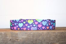 Load image into Gallery viewer, Dog Collar/ Neon Hearts Dog Collar/ Valentines Dog Collar/ Love Dog Collar/ Purple Dog Collar/ Fabric Dog Collar