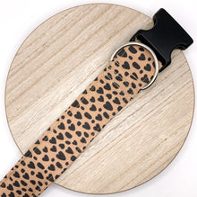 Load image into Gallery viewer, Dog Collar/ Leopard Hearts Dog Collar/ Valentines Dog Collar/ Cheetah Hearts Dog Collar/ Tan and Black Hearts Dog Collar/ Fabric Dog Collar
