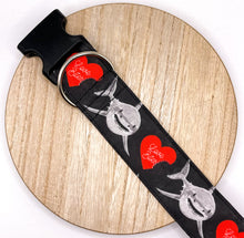 Load image into Gallery viewer, Dog Collar/ Love Bites Dog Collar/ Valentines Dog Collar/ Sharks Dog Collar/ Valentines Shark Hearts Dog Collar/ Fabric Dog Collar