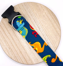Load image into Gallery viewer, Dog Collar/ Dinosaurs Dog Collar/ Navy Dog Collar/ Boy Dog Collar/ Characters Dog Collar/ Fabric Dog Collar