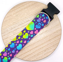 Load image into Gallery viewer, Dog Collar/ Neon Hearts Dog Collar/ Valentines Dog Collar/ Love Dog Collar/ Purple Dog Collar/ Fabric Dog Collar