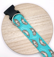 Load image into Gallery viewer, Dog Collar/ Otters Dog Collar/ Teal Dog Collar/ Animal Dog Collar/ Fabric Dog Collar