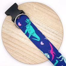 Load image into Gallery viewer, Dog Collar/ Purple and Pink Dino Dog Collar/ Fabric Dog Collar/ Dinosaur Dog Collar/Bright Dog Collar