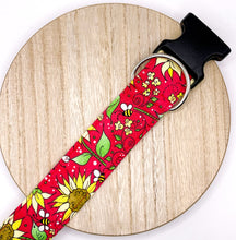 Load image into Gallery viewer, Dog Collar/ Red Sunflower Dog Collar/ Bees Dog Collar/ Summer Dog Collar/ Red Dog Collar