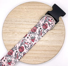 Load image into Gallery viewer, Dog Collar/ Tattoo Dog Collar/ Pink Dog Collar/ Tough Girl Dog Collar/ Skull Dog Collar/ Fabric Dog Collar