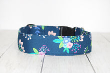 Load image into Gallery viewer, Dog Collar/ Navy Flower Dog Collar Fabric Dog Collar/ Navy Dog Collar/ Flower Dog Collar
