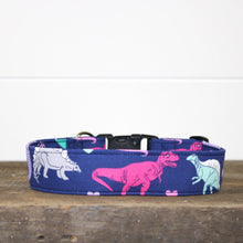 Load image into Gallery viewer, Dog Collar/ Purple and Pink Dino Dog Collar/ Fabric Dog Collar/ Dinosaur Dog Collar/Bright Dog Collar