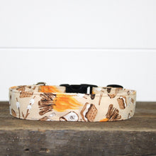 Load image into Gallery viewer, Dog Collar/ Smores Dog Collar/ Brown Dog Collar/ Camping Dog Collar/Fabric Dog Collar