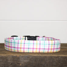 Load image into Gallery viewer, Dog Collar/ Green Blue Plaid Dog Collar/ Easter Dog Collar/ Pastel Dog Collar/ Spring Dog Collar