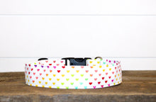 Load image into Gallery viewer, Dog Collar/ Rainbow Hearts Dog Collar/ Valentines Dog Collar/ Neon Hearts Dog Collar/ Fabric Dog Collar