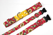 Load image into Gallery viewer, Dog Collar/ Red Sunflower Dog Collar/ Bees Dog Collar/ Summer Dog Collar/ Red Dog Collar