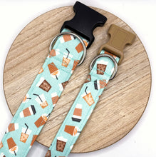 Load image into Gallery viewer, Dog Collar/ Coffee Dog Collar/ Iced Coffee Dog Collar/ Mint Dog Collar/ Blue Dog Collar
