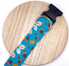 Load image into Gallery viewer, Dog Collar/ Teal Acorns Dog Collar/ Fall Acorn Dog Collar/ Leaves and Acorns Dog Collar/ Autumn Dog Collar/ Fabric Dog Collar
