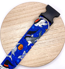 Load image into Gallery viewer, Dog Collar/ Halloween Sharks Dog Collar/ Witch Sharks Dog Collar/ Halloween Dog Collar/ Shark Dog Collar/ Fabric Dog Collar
