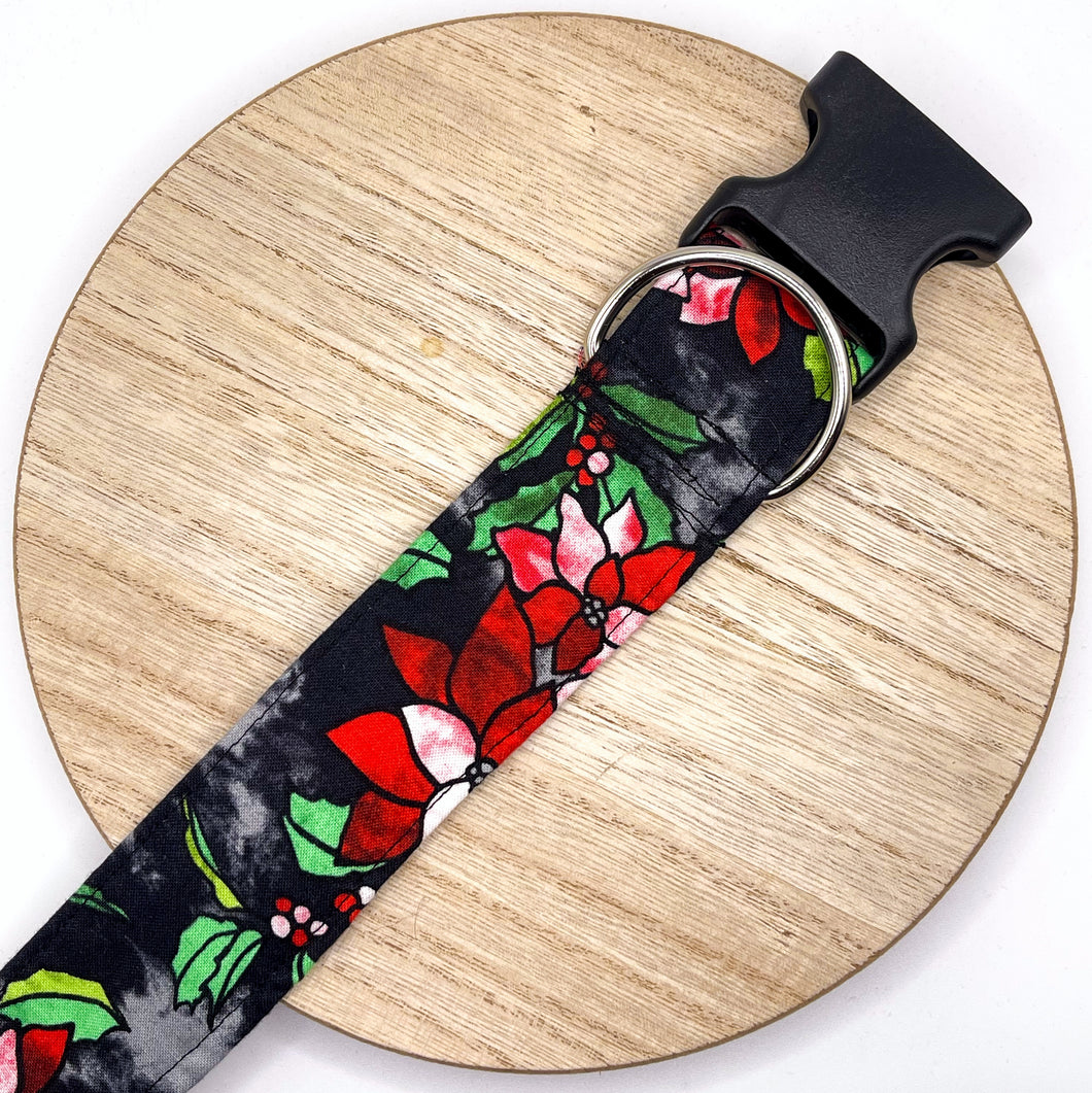Dog Collar/ Poinsettia Dog Collar/ Winter Flower Dog Collar/ Fabric Dog Collar/ Xmas Dog Collar