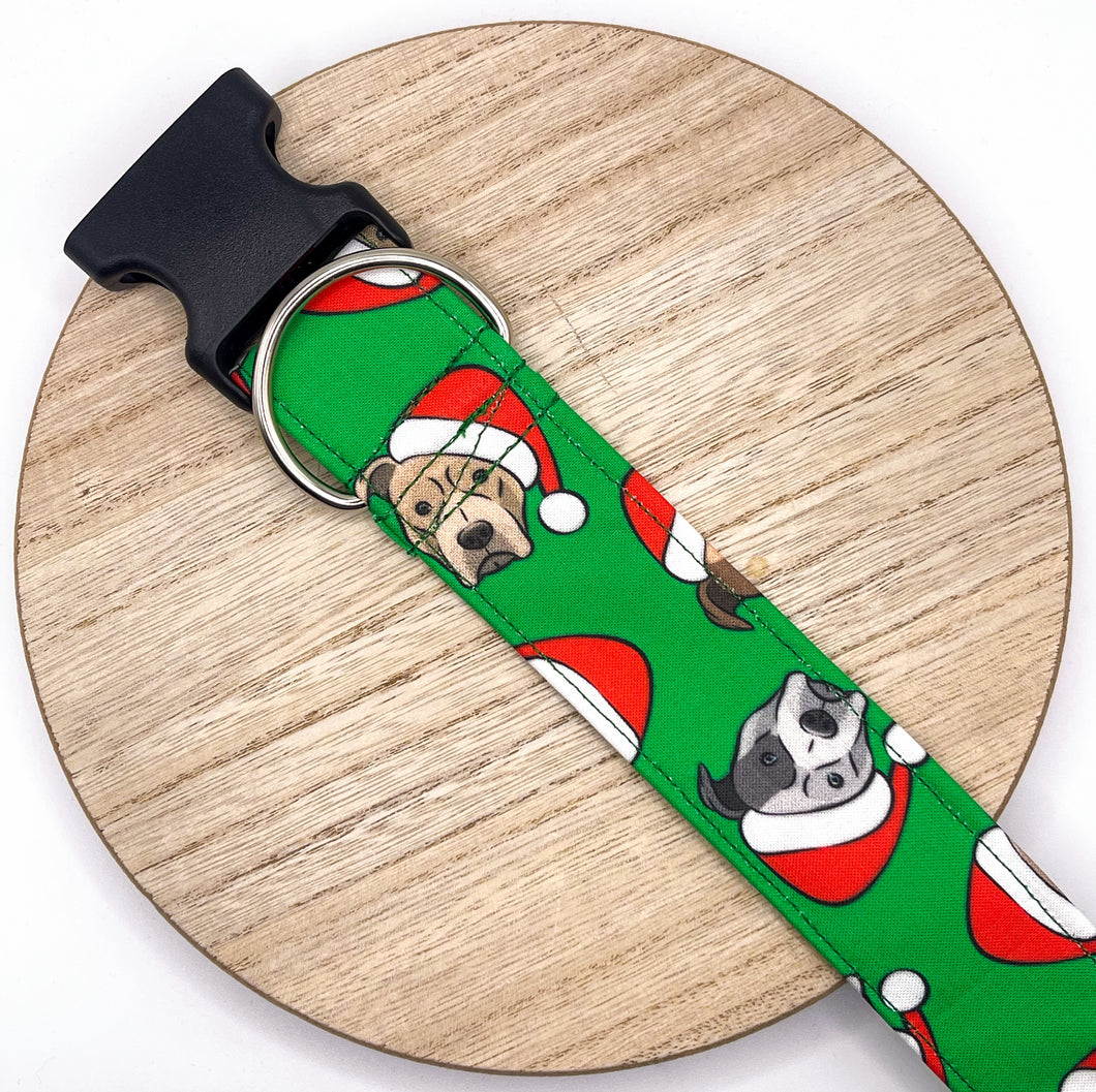 Dog Collar/ Santa Pittie Dog Collar/ Pittie Santa Dog Collar/ Xmas Dog Collar/ Fabric Dog Collar