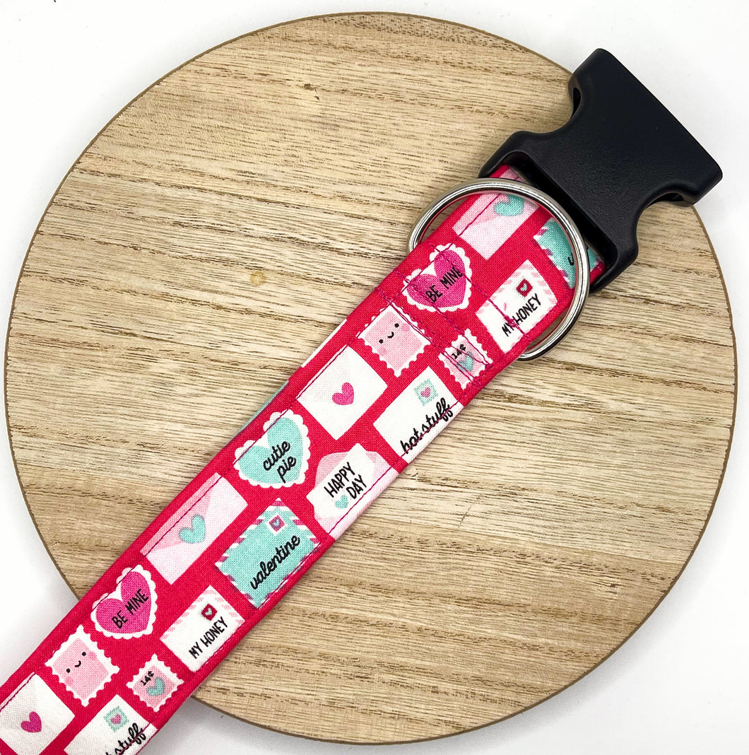 Dog Collar/ Love Note Dog Collar/ Valentines Dog Collar/ Pink Dog Collar/ Envelope Dog Collar