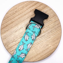 Load image into Gallery viewer, Dog Collar/ Chunky Sharks Dog Collar/ Teal Shark Dog Collar/ Great White Dog Collar/ Fabric Dog Collar
