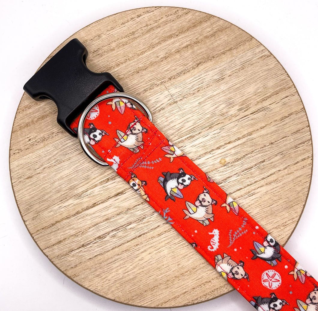 Dog Collar/ Pittie Sharks Dog Collar/ Pitbull Shark Dog Collar/ Red Dog Collar/ Fabric Dog Collar